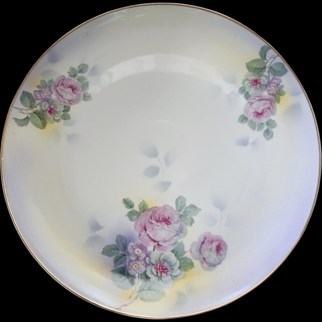 12" Antique Rudolstadt Germany Floral Porcelain Decorative Plate Pink Roses