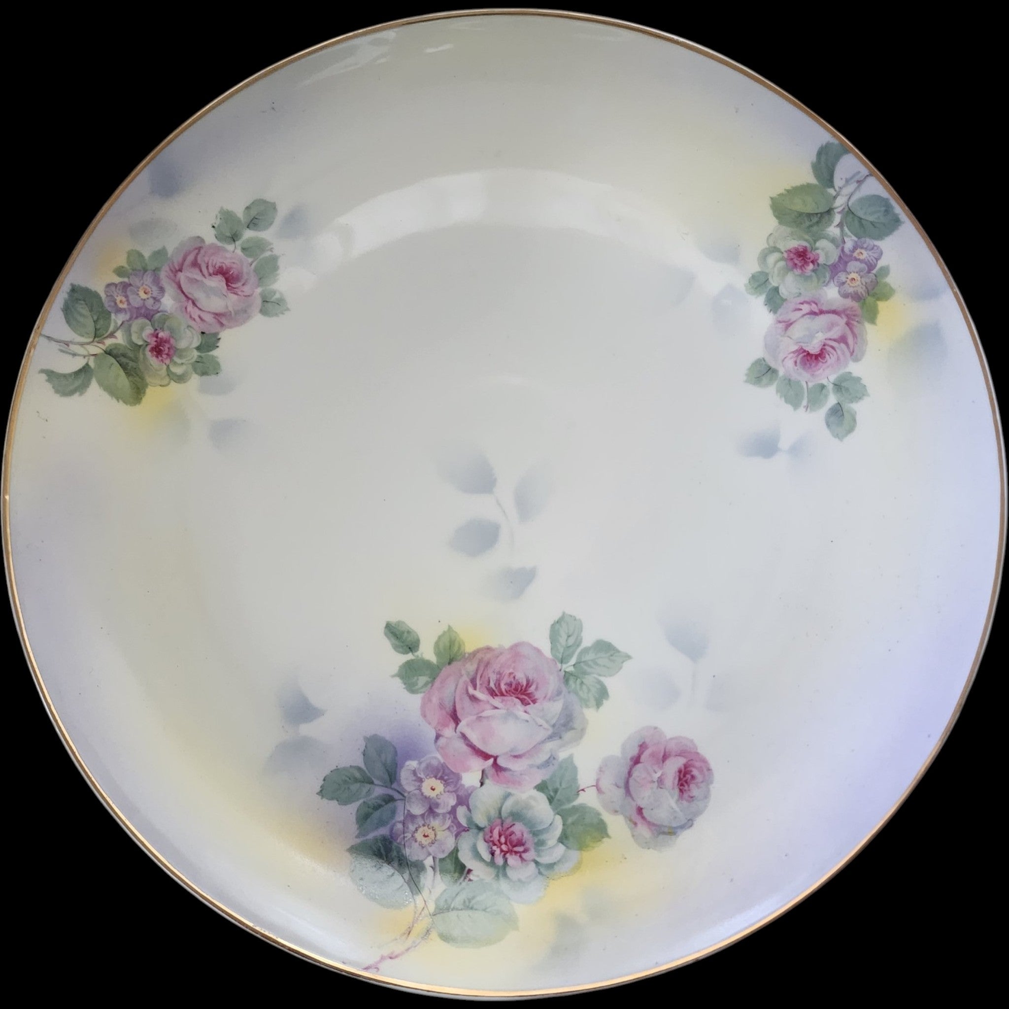 12" Antique Rudolstadt Germany Floral Porcelain Decorative Plate Pink Roses