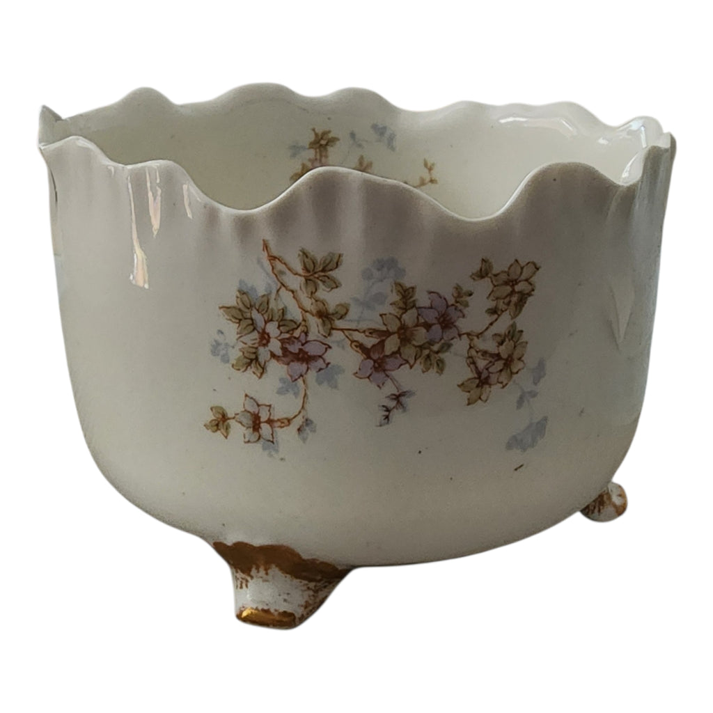 Antique Syracuse China Purple Floral Sprigs & Embossed Footed Bowl