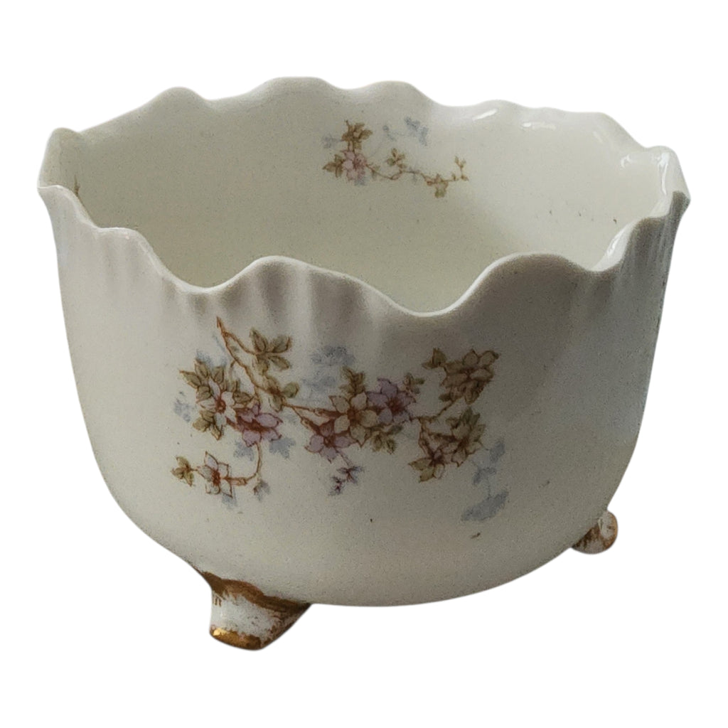 Antique Syracuse China Purple Floral Sprigs & Embossed Footed Bowl