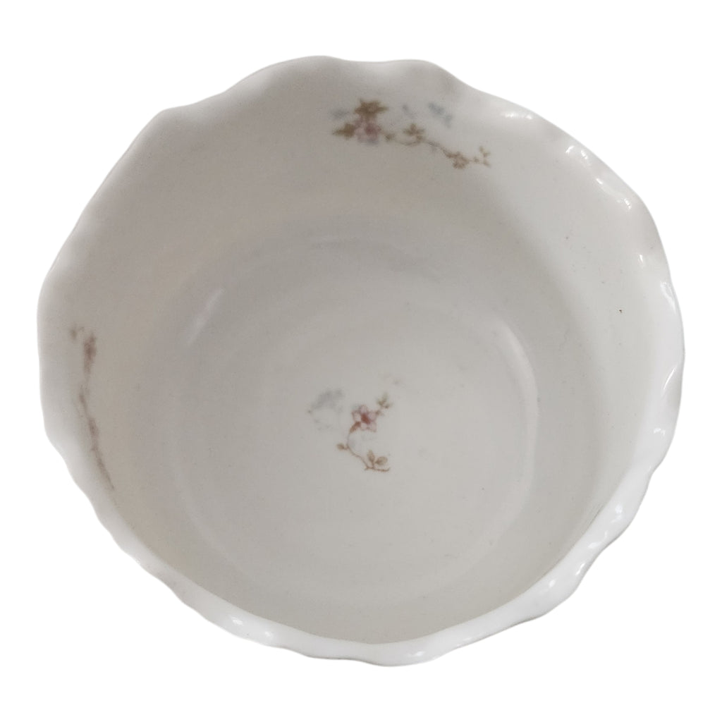 Antique Syracuse China Purple Floral Sprigs & Embossed Footed Bowl