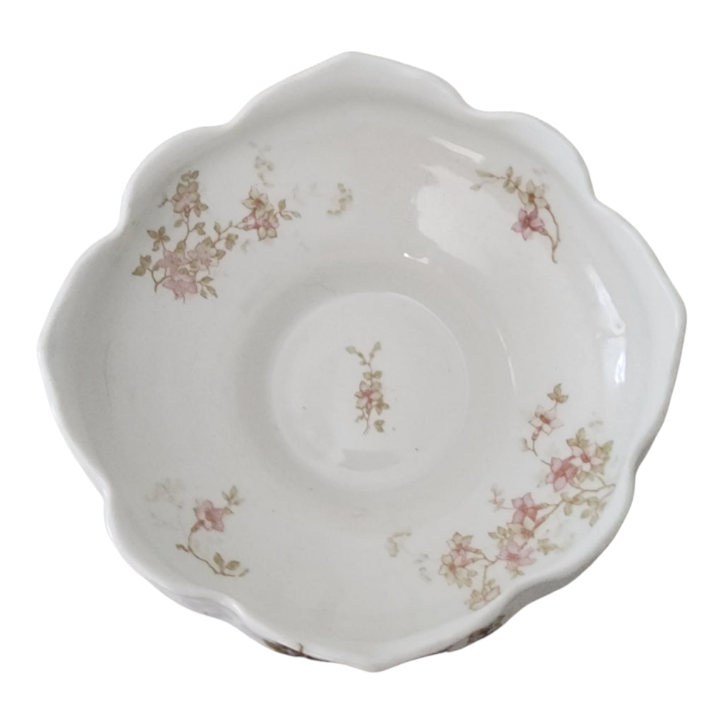 Antique Syracuse China Purple Floral Sprigs & Embossed Fruit Bowl