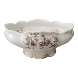 Antique Syracuse China Purple Floral Sprigs & Embossed Fruit Bowl
