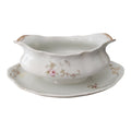 Antique Syracuse China Purple Floral Sprigs & Embossed  Gravy Boat with Attached Underplate