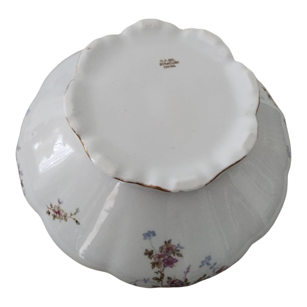 Antique Syracuse China Purple Floral Sprigs & Embossed Large Fruit Bowl