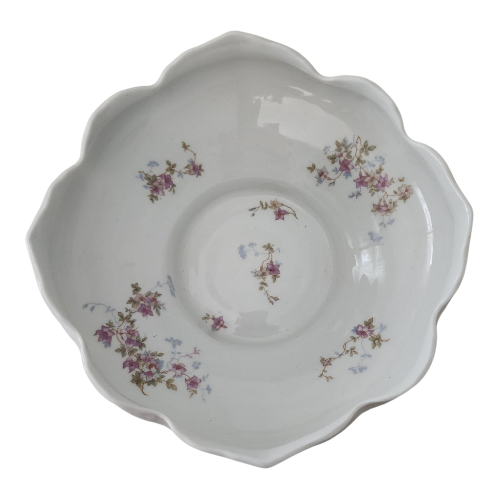 Antique Syracuse China Purple Floral Sprigs & Embossed Large Fruit Bowl