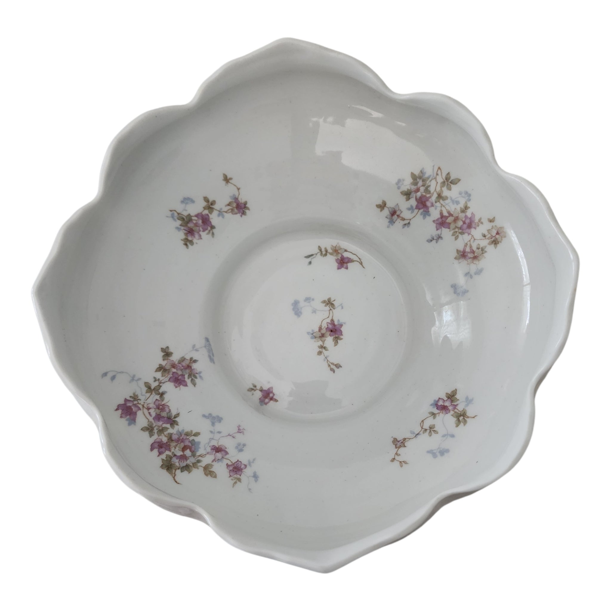 Antique Syracuse China Purple Floral Sprigs & Embossed Large Fruit Bowl