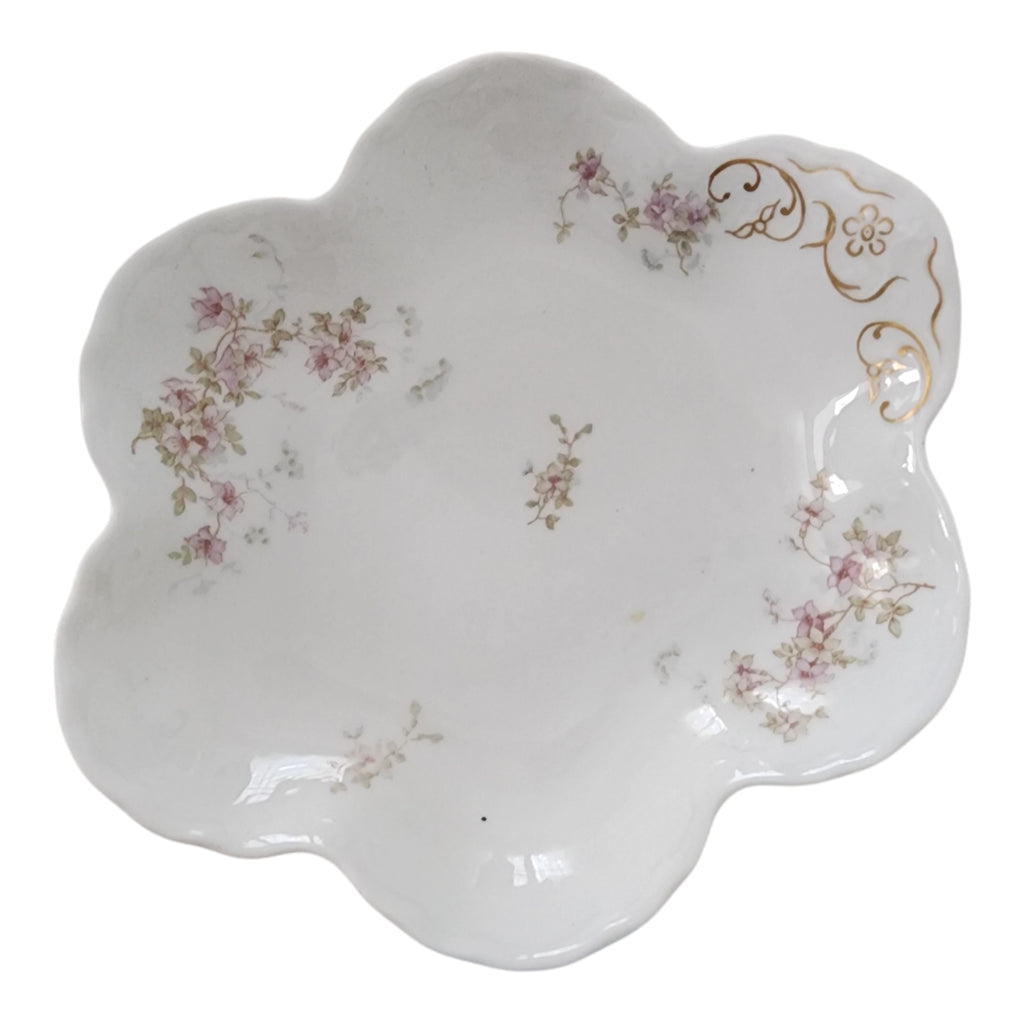 Syracuse China Purple Floral Sprigs & Embossed Rim Decorative Porcelain Bowl