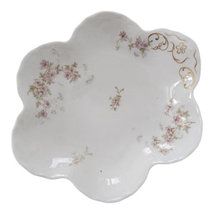 Syracuse China Purple Floral Sprigs & Embossed Rim Decorative Porcelain Bowl