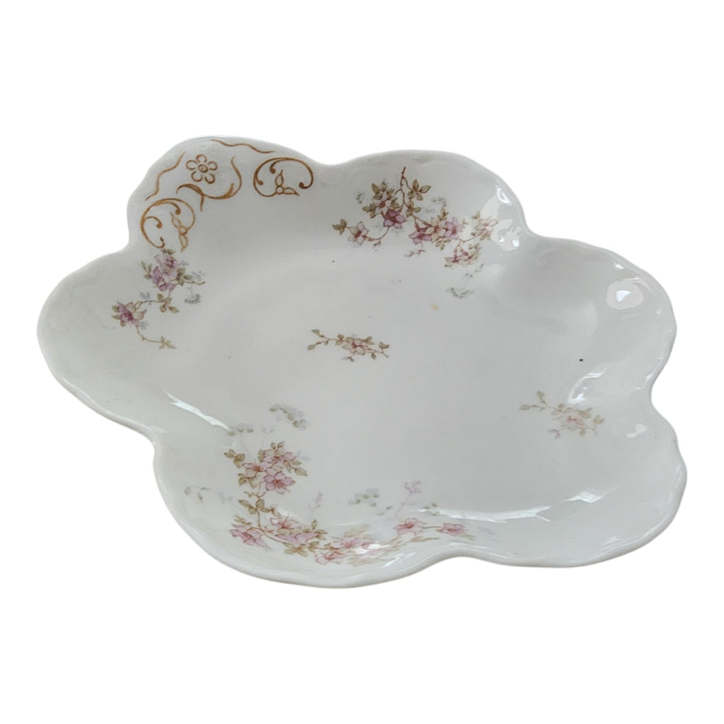 Syracuse China Purple Floral Sprigs & Embossed Rim Decorative Porcelain Bowl