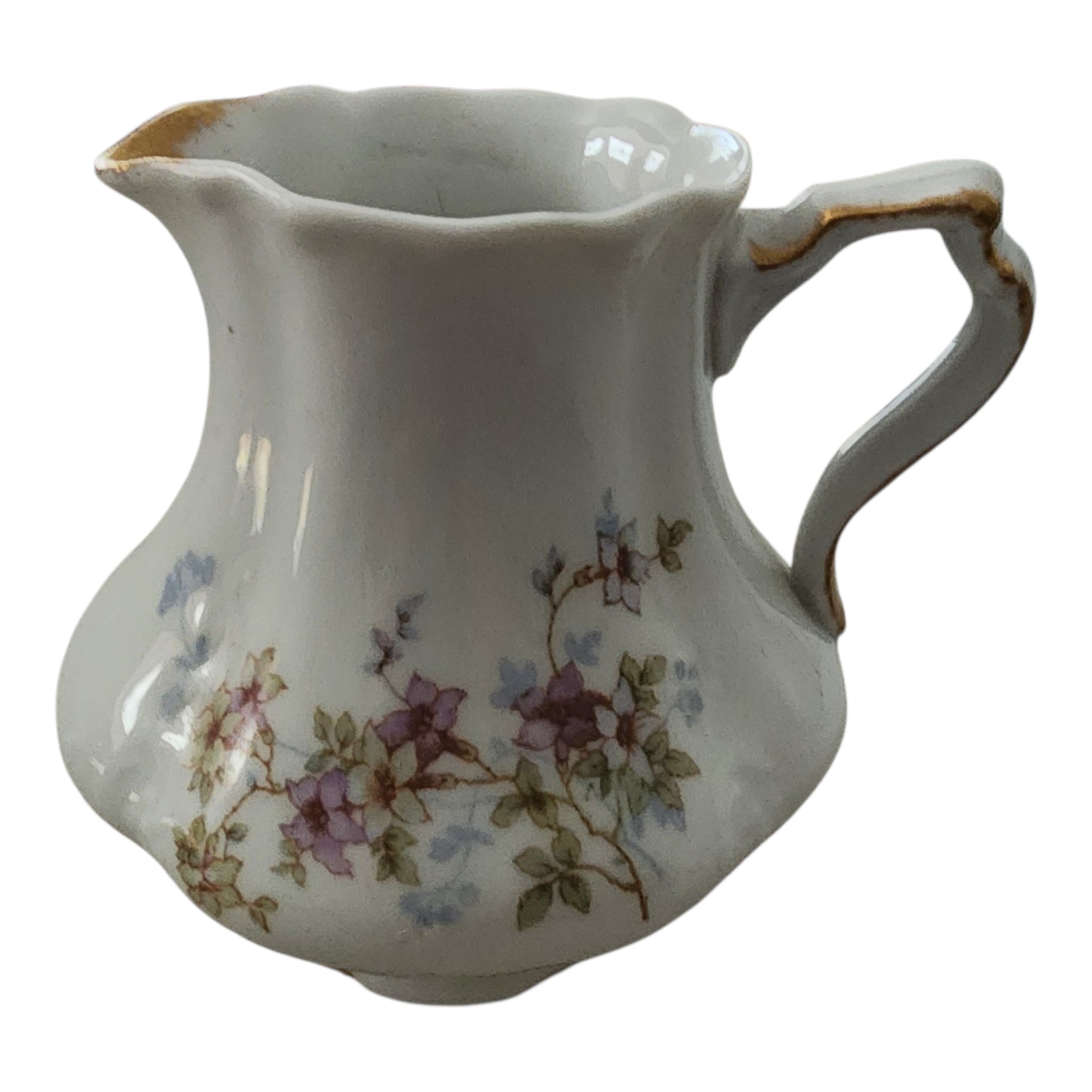 Antique Syracuse China Purple Floral Sprigs & Embossed Creamer