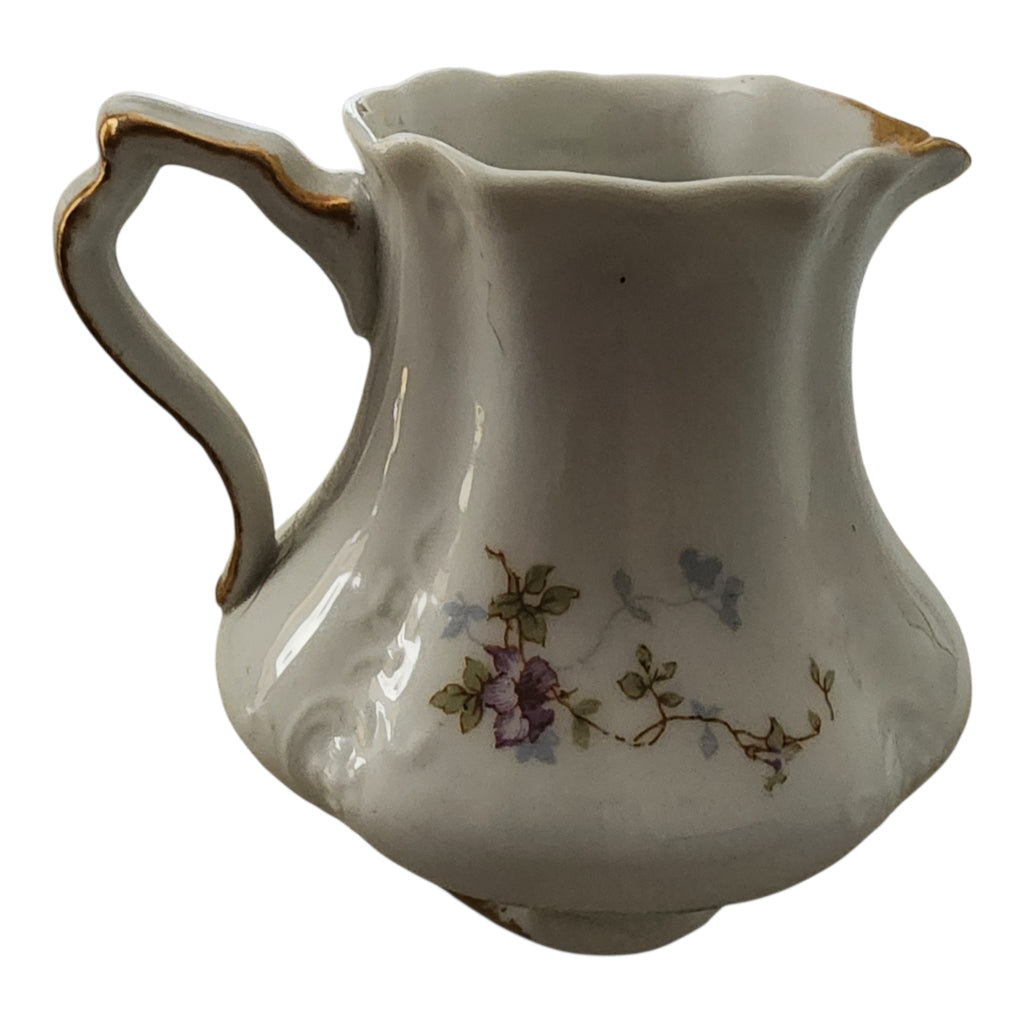 Antique Syracuse China Purple Floral Sprigs & Embossed Creamer