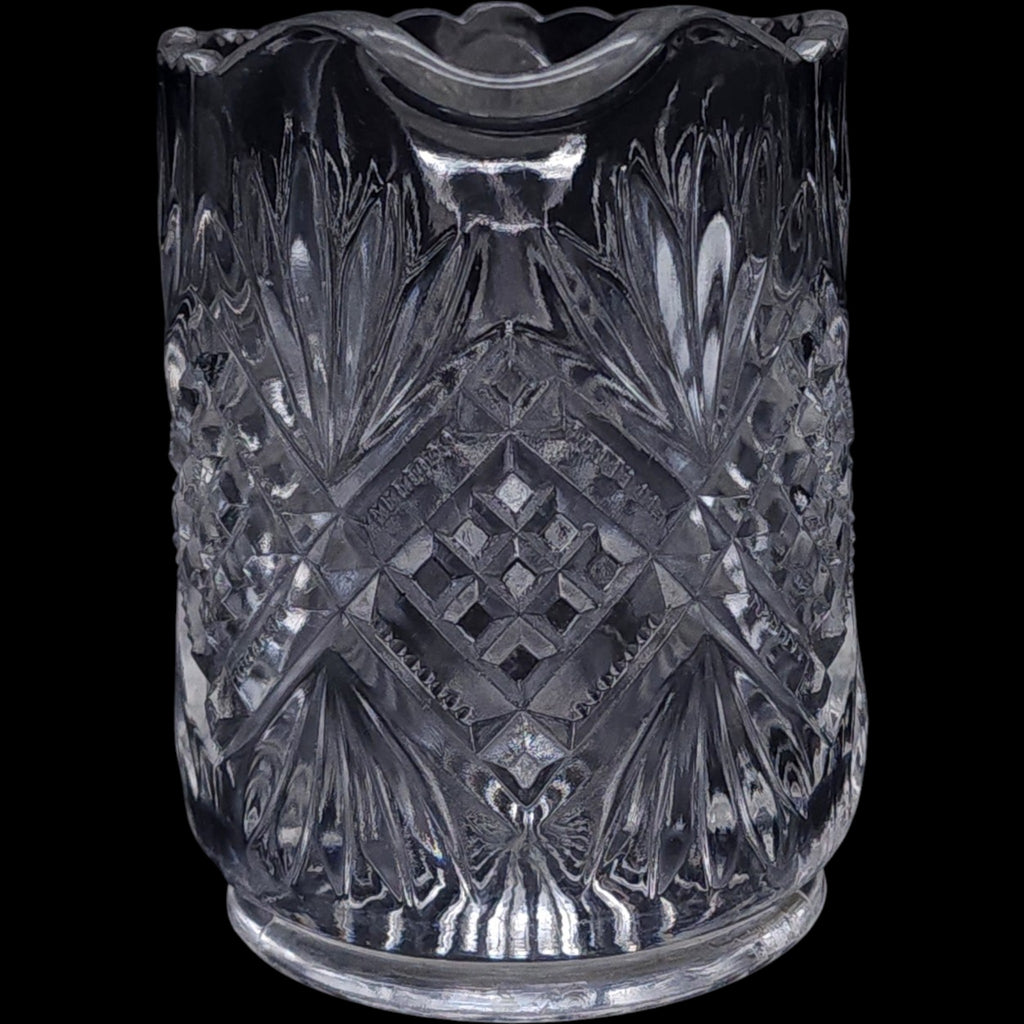 Antique U.S. Glass Diamond & Sunburst Zipper Clear EAPG Small Pitcher