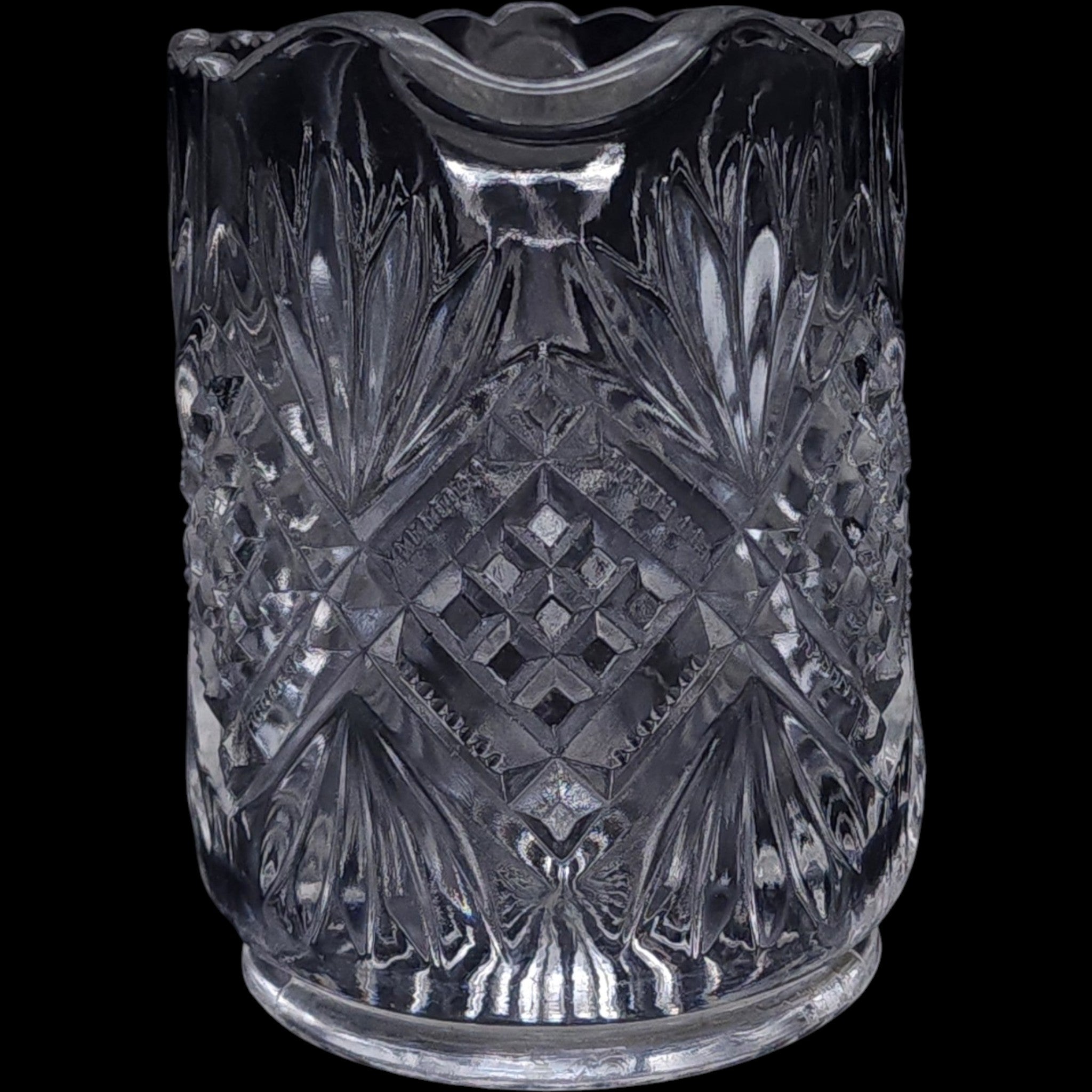 Antique U.S. Glass Diamond & Sunburst Zipper Clear EAPG Small Pitcher