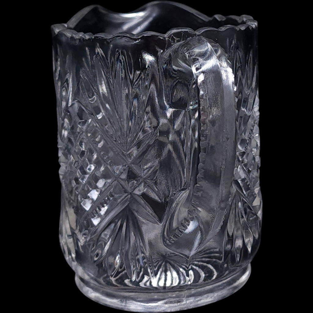 Antique U.S. Glass Diamond & Sunburst Zipper Clear EAPG Small Pitcher