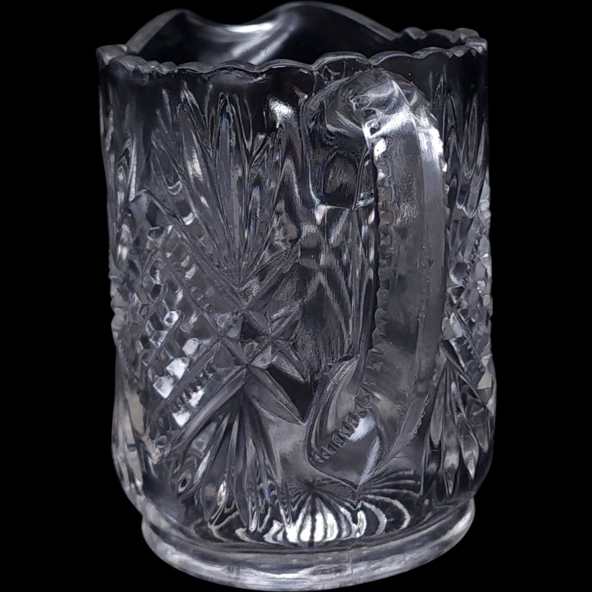 Antique U.S. Glass Diamond & Sunburst Zipper Clear EAPG Small Pitcher