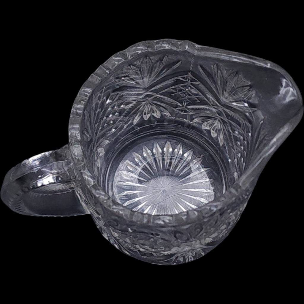 Antique U.S. Glass Diamond & Sunburst Zipper Clear EAPG Small Pitcher