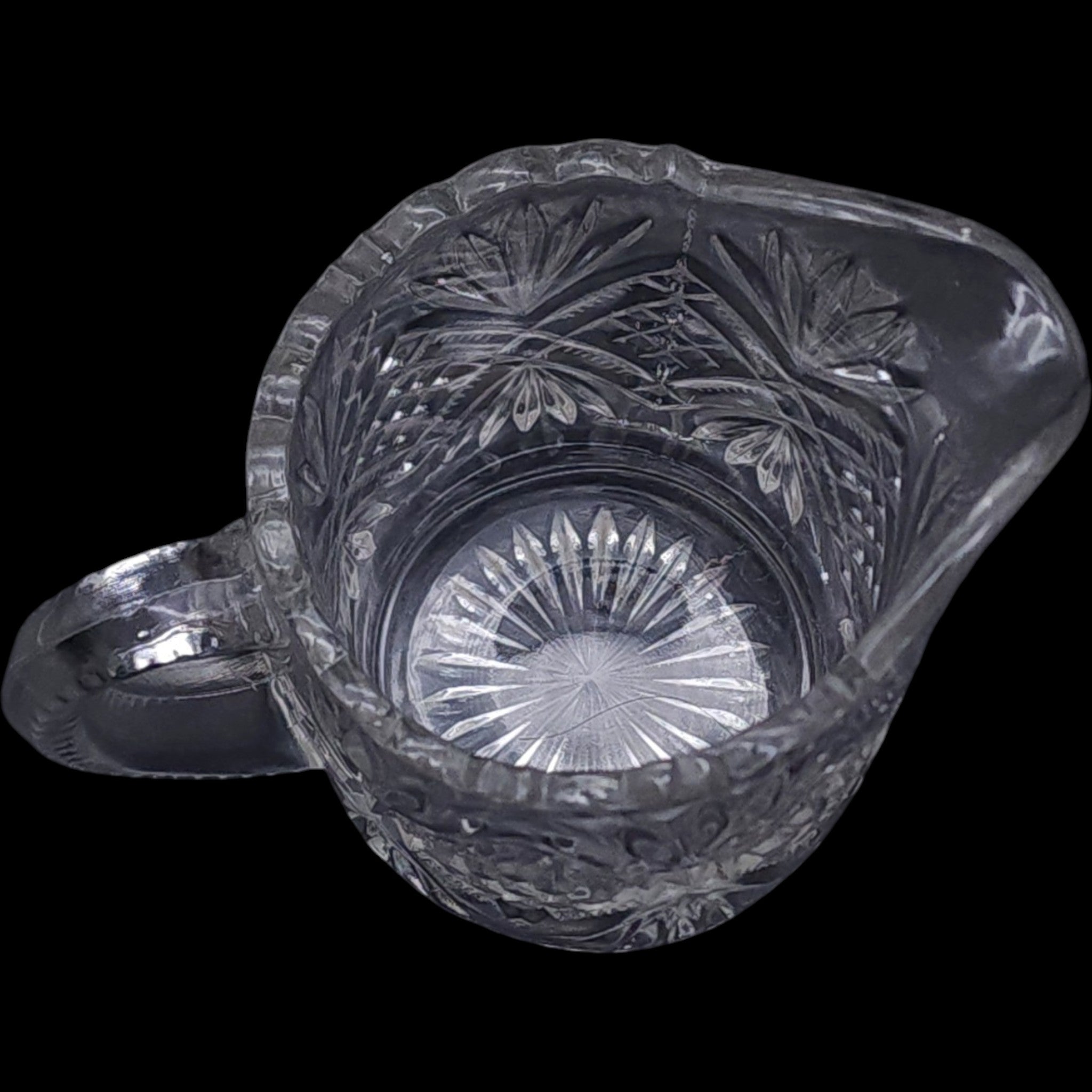Antique U.S. Glass Diamond & Sunburst Zipper Clear EAPG Small Pitcher
