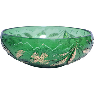 Antique U.S. Glass Emerald Green Holly & Dogwood Gilt Bowl
