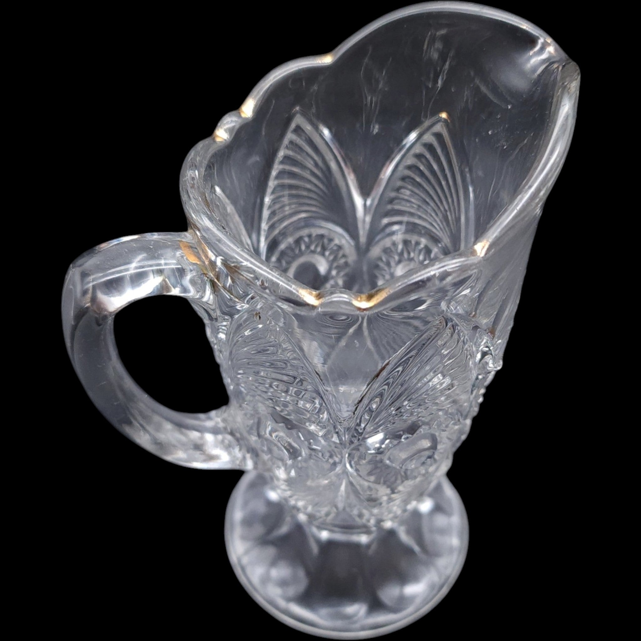 Antique US Glass Bullseye and Fan Clear Glass Footed Creamer