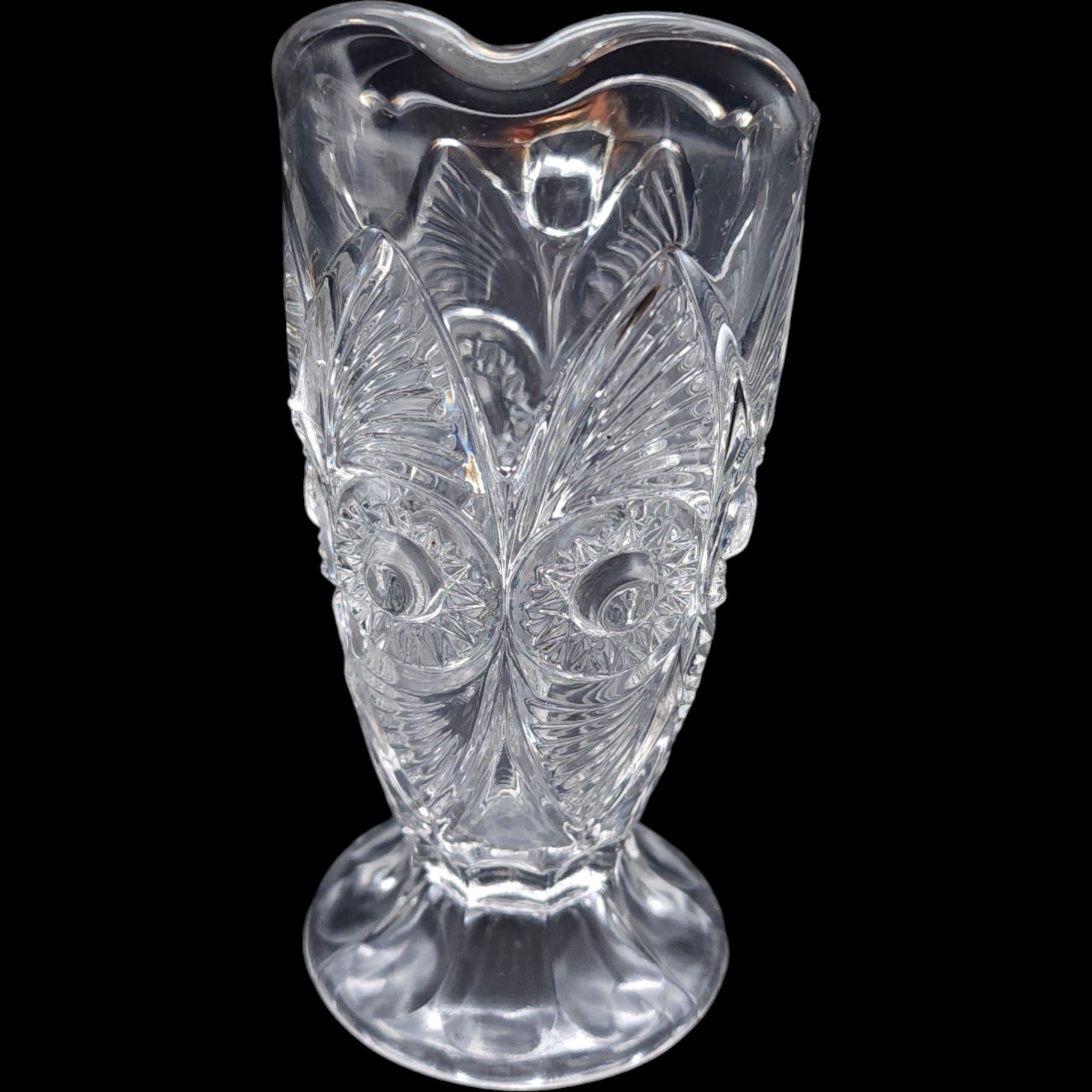Antique US Glass Bullseye and Fan Clear Glass Footed Creamer