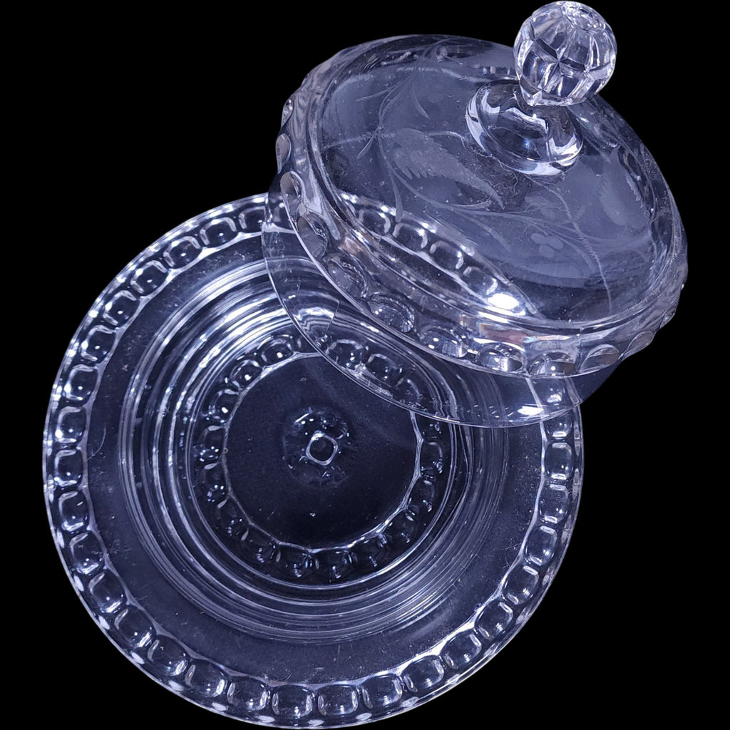 Antique US Glass Dakota Pattern Covered Butter Dish with Cut Fern & Berries