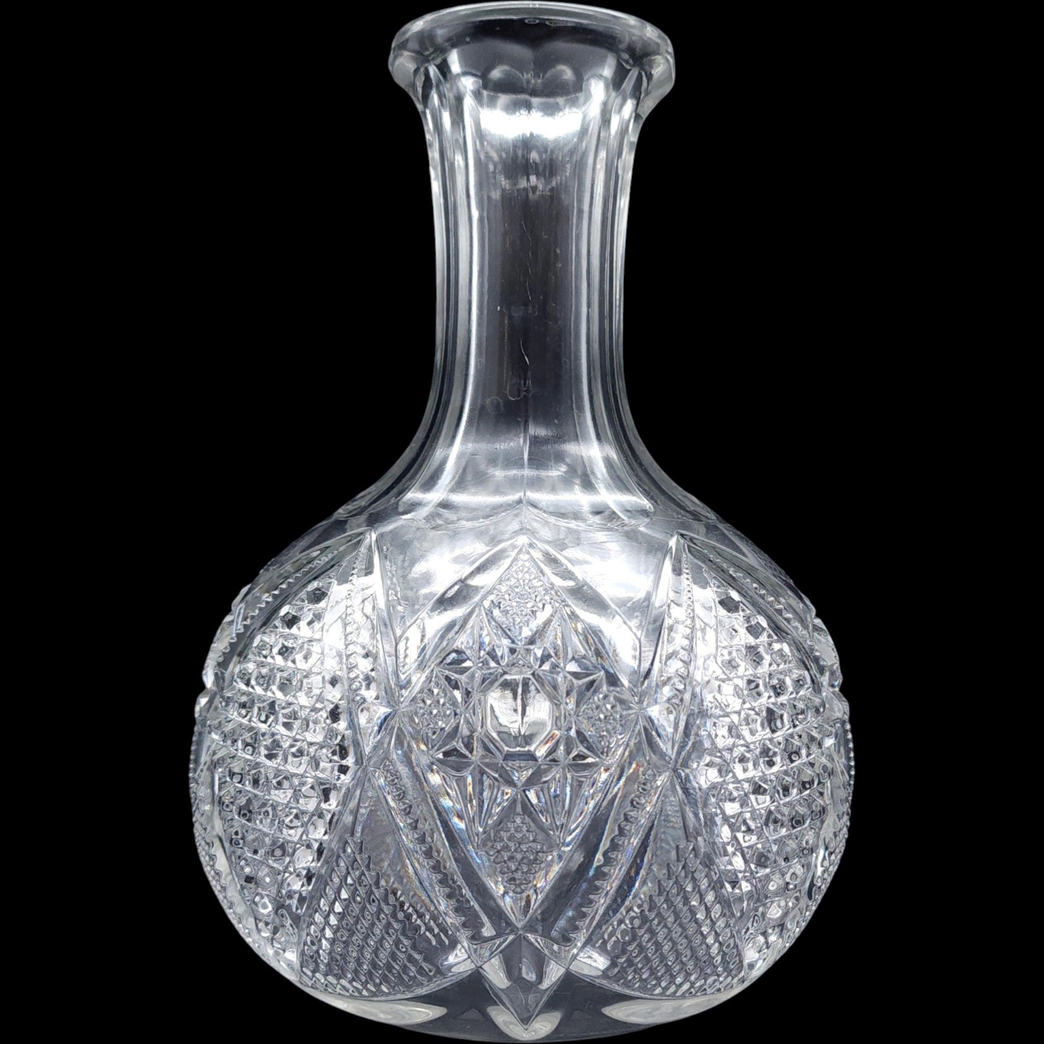 Antique US Glass Minnesota Pattern Pressed Glass Open Water Bottle Carafe