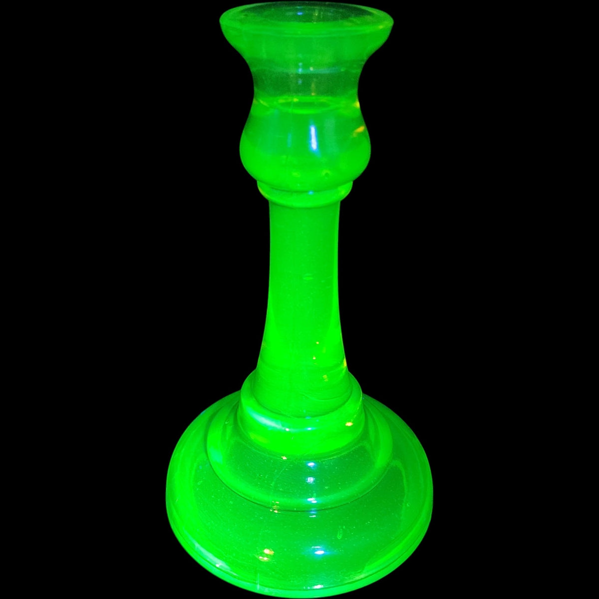 Antique US Glass Vaseline Yellow Uranium Glass Taper Candlestick Holder