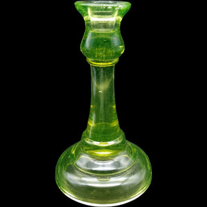 Antique US Glass Vaseline Yellow Uranium Glass Taper Candlestick Holder