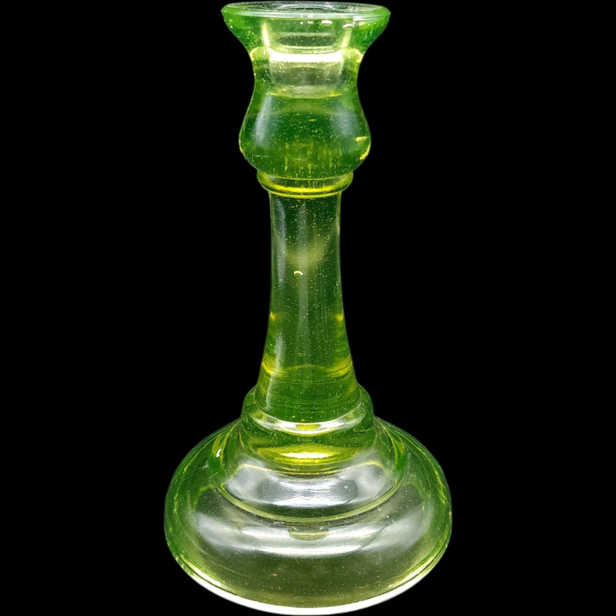 Antique US Glass Vaseline Yellow Uranium Glass Taper Candlestick Holder