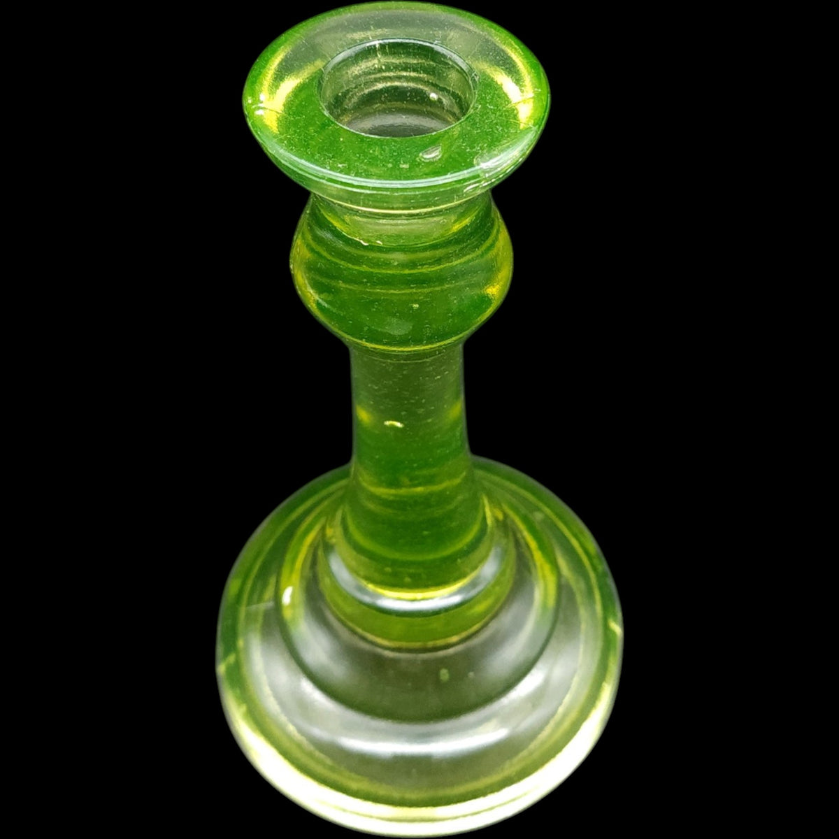 Antique US Glass Vaseline Yellow Uranium Glass Taper Candlestick Holder