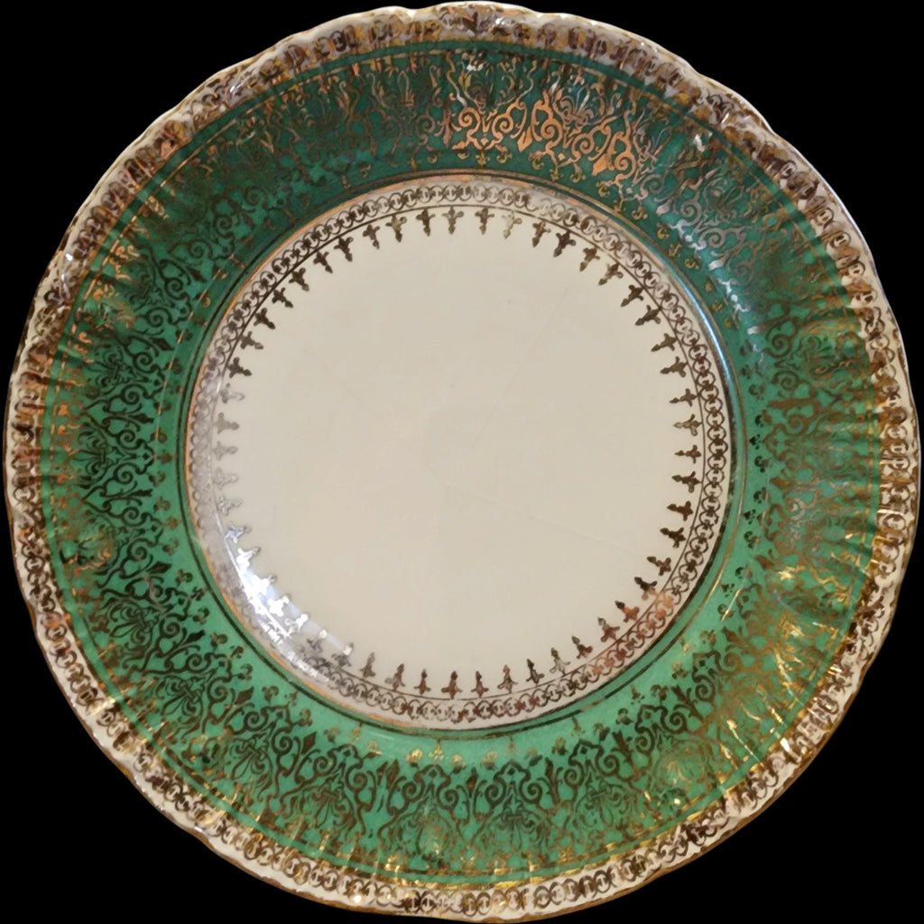 Antique Victoria Carlsbad Austria Porcelain Plate Green & Gold Filigree