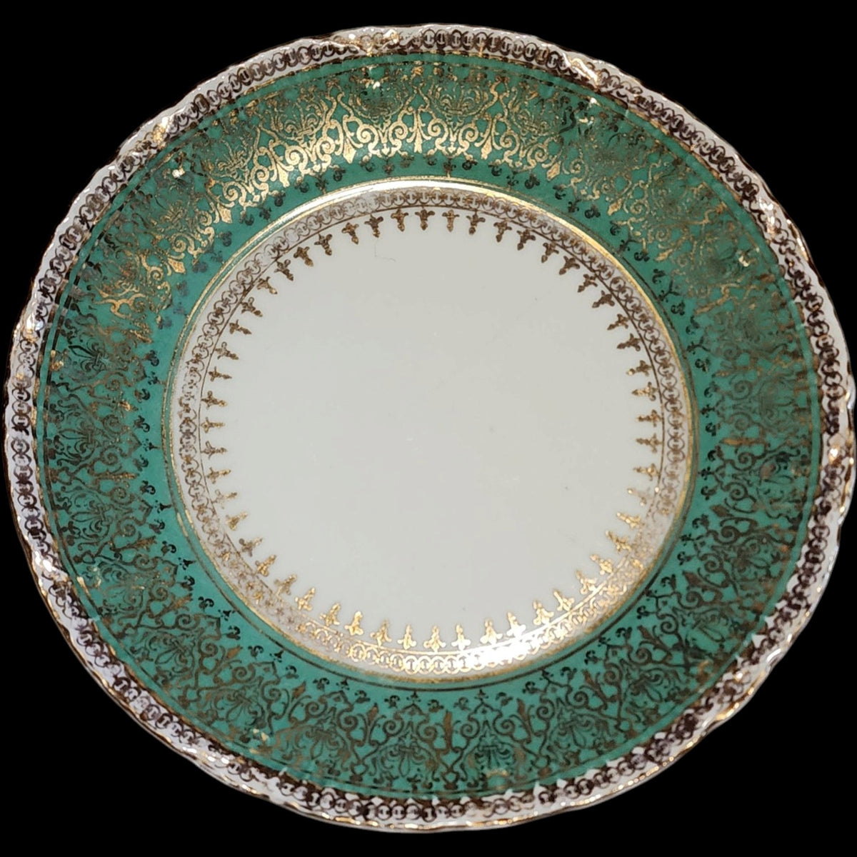 Antique Victoria Carlsbad Austria Porcelain Plate Green & Gold Filigree