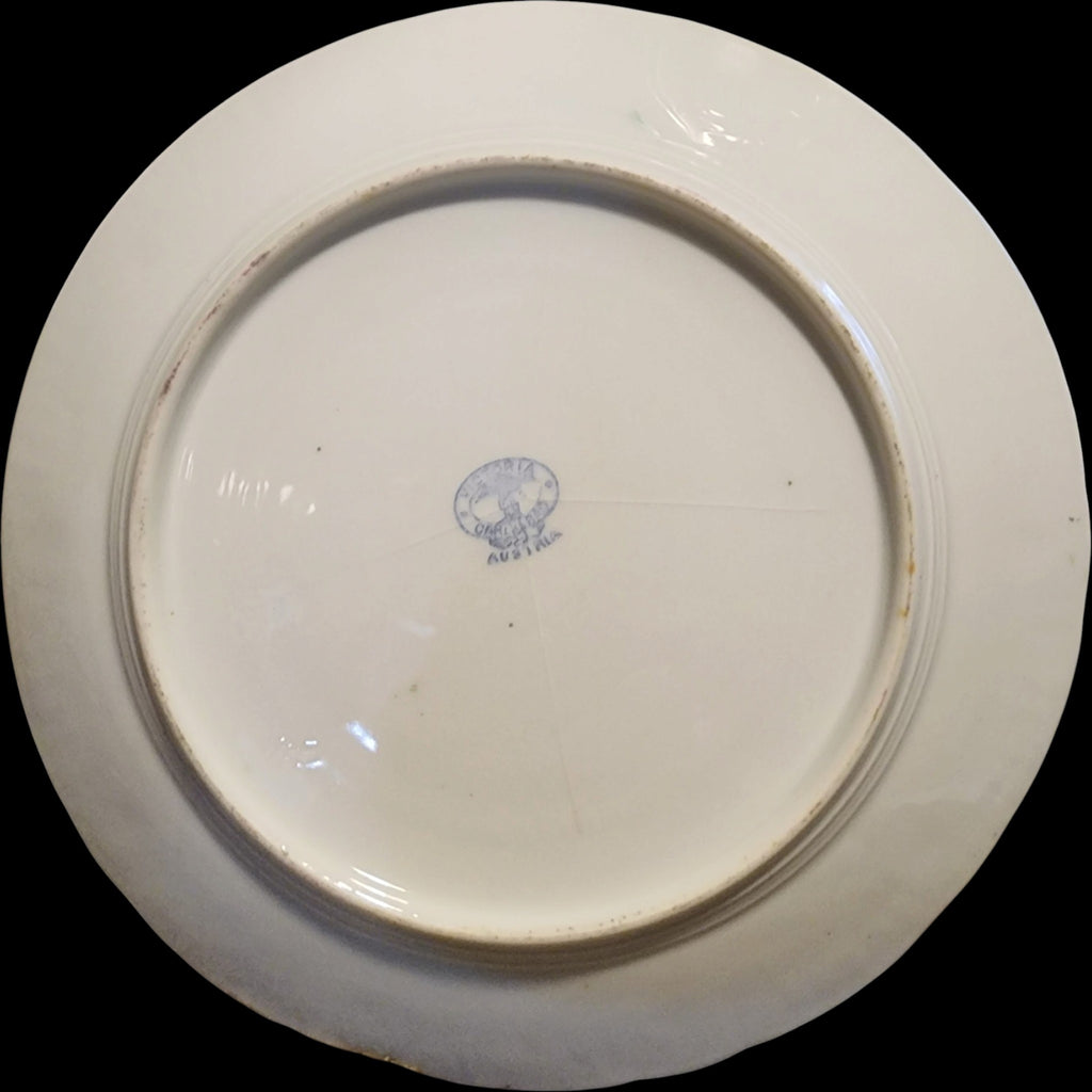 Antique Victoria Carlsbad Austria Porcelain Plate Green & Gold Filigree