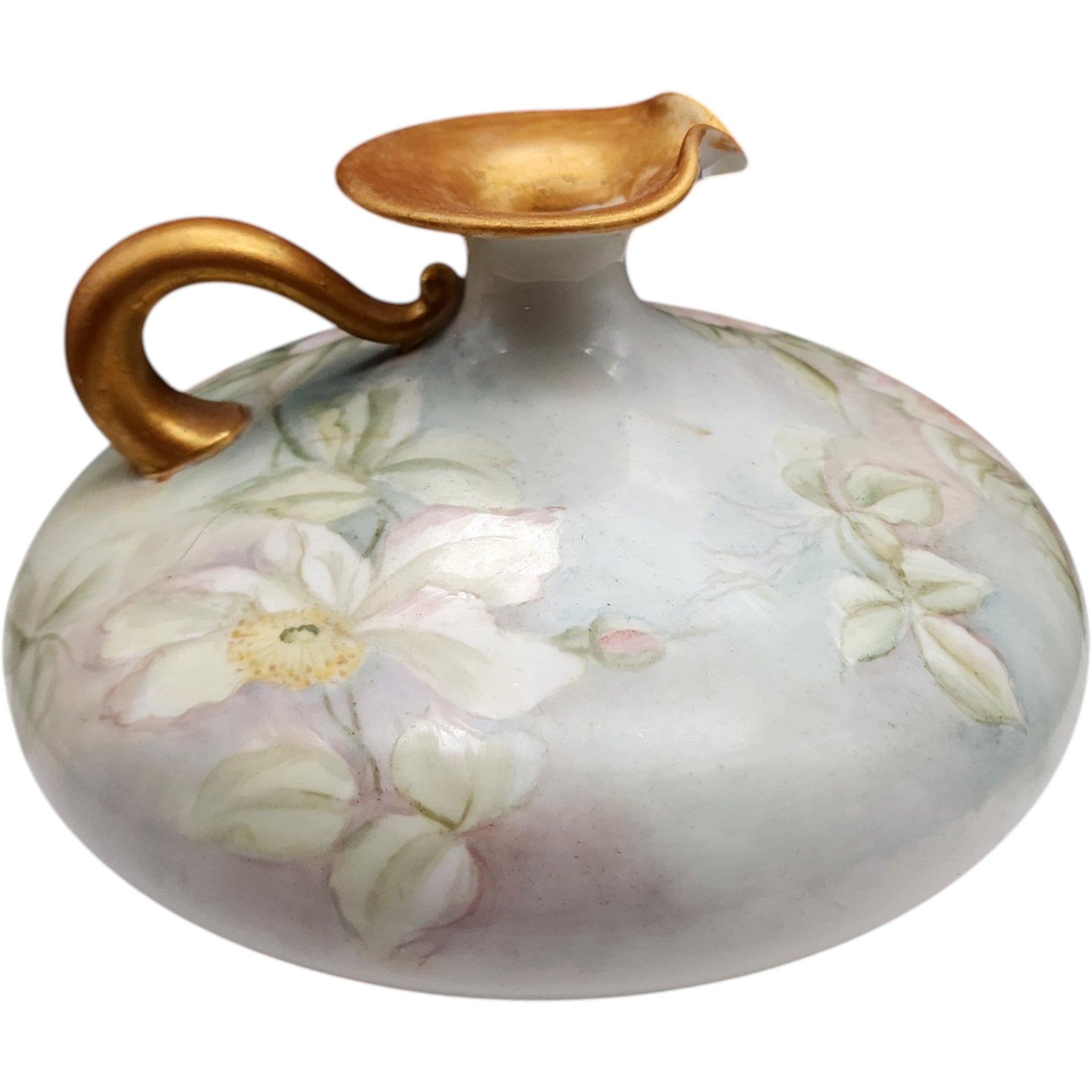 Antique Willets Belleek Hand Painted Floral Porcelain Pitcher Vase