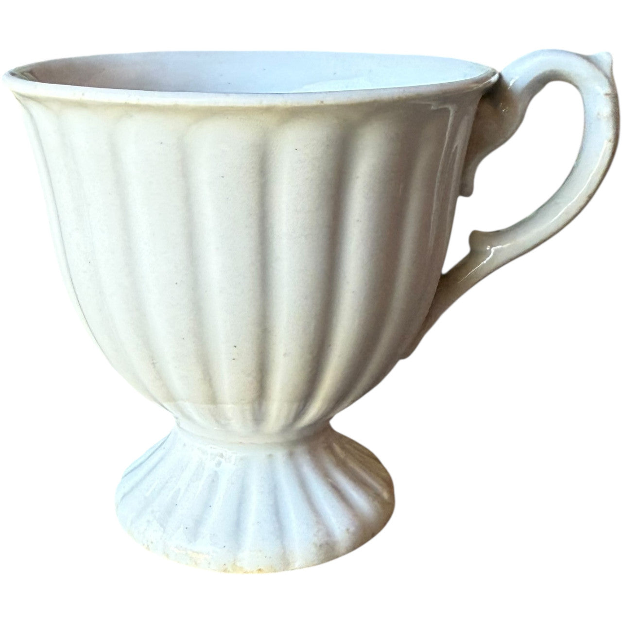 Antique 19th Century White Ironstone Pedestal Cup Fluted Panel Design English Pottery