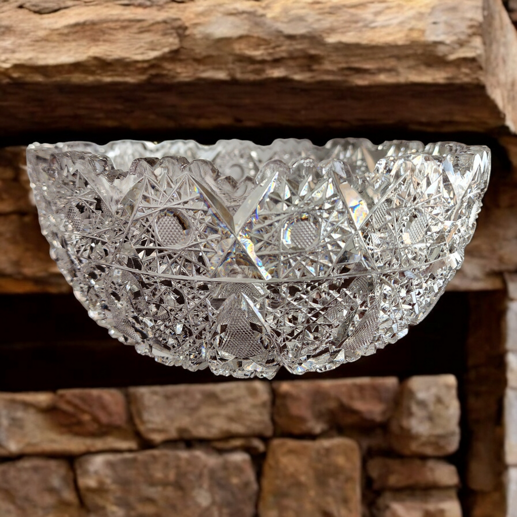 Antique ABP American Brilliant Cut Clear Crystal Round Dish Bowl