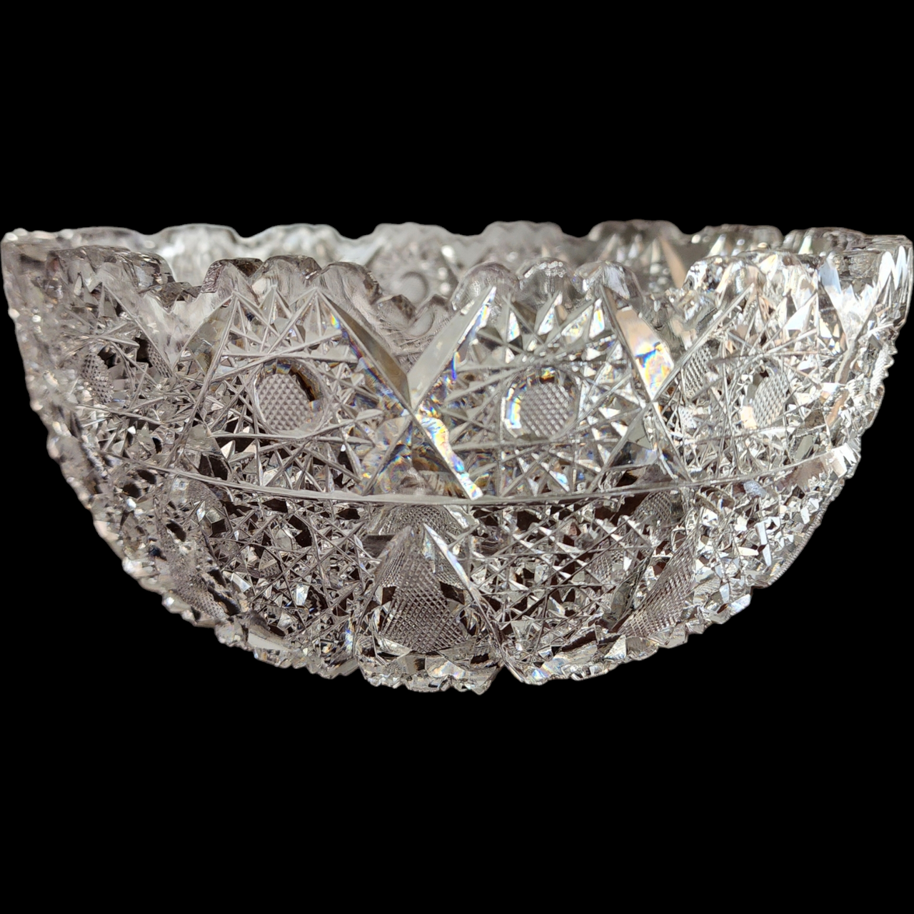 Antique ABP American Brilliant Cut Clear Crystal Round Dish Bowl