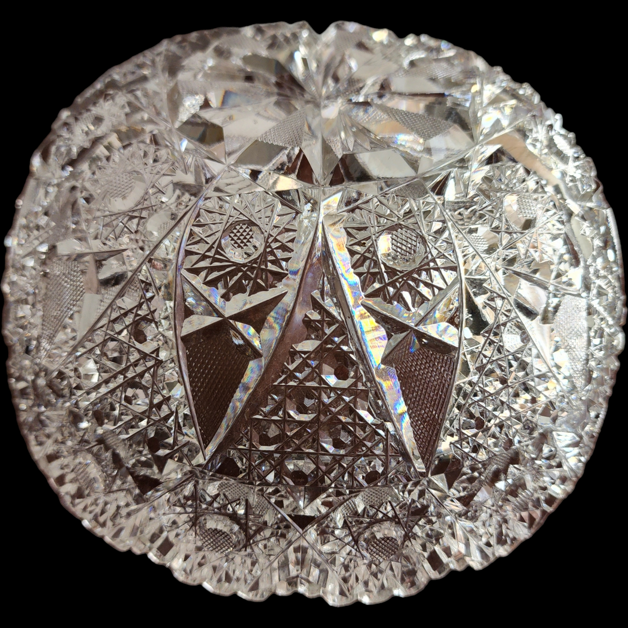 Antique ABP American Brilliant Cut Clear Crystal Round Dish Bowl