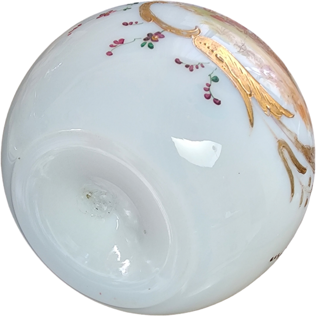 Antique Baccarat School Opaline Farm Scene Hand Blown Pitcher Vase Hand Painted