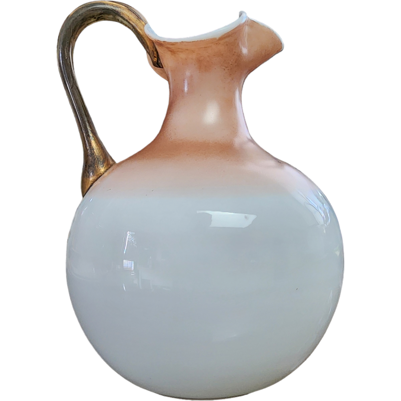 Antique Baccarat School Opaline Farm Scene Hand Blown Pitcher Vase Hand Painted