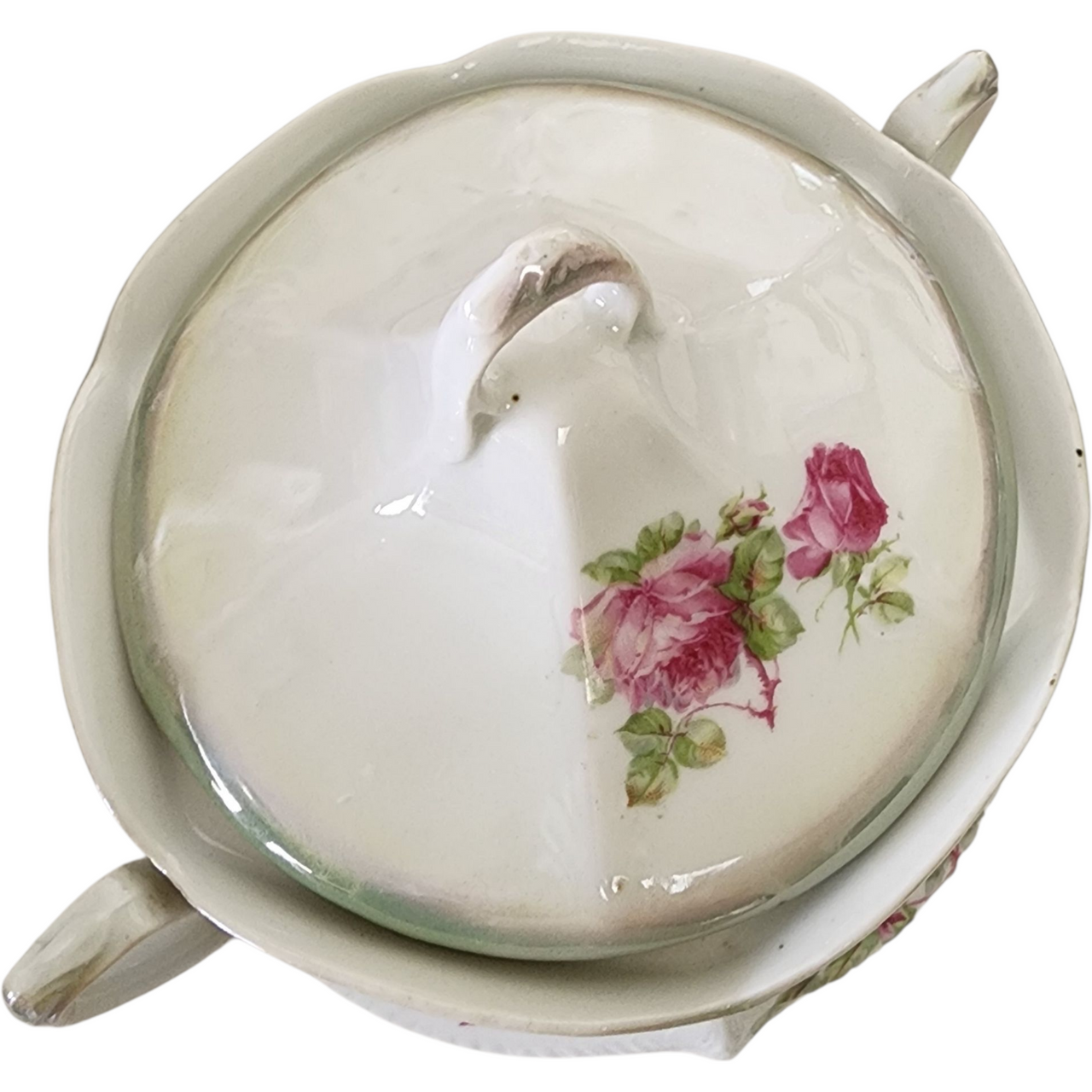Antique Bavarian Porcelain Sugar Bowl with Lid Pink Rose Floral Made in Bavaria c.1900–1930s