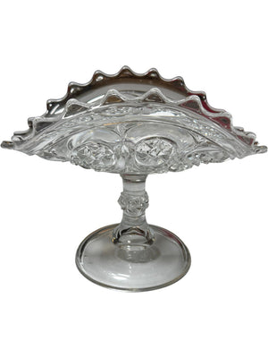 Antique EAPG Footed Compote Dish Fine Cut & Fan Pattern Banana Split Glass Circa 1880s