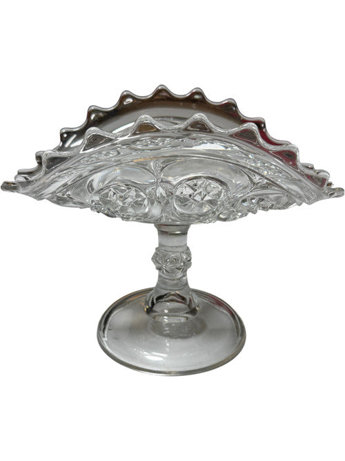 Antique EAPG Footed Compote Dish Fine Cut & Fan Pattern Banana Split Glass Circa 1880s