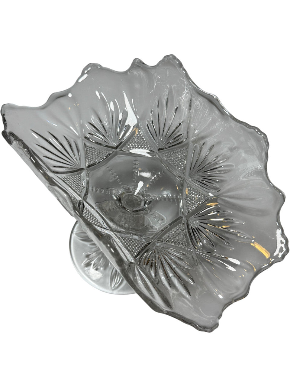 Antique Bryce Brothers Fine Cut & Fan Banana Boat Compote  Pressed Glass Footed Pedestal Dish c.1890s EAPG