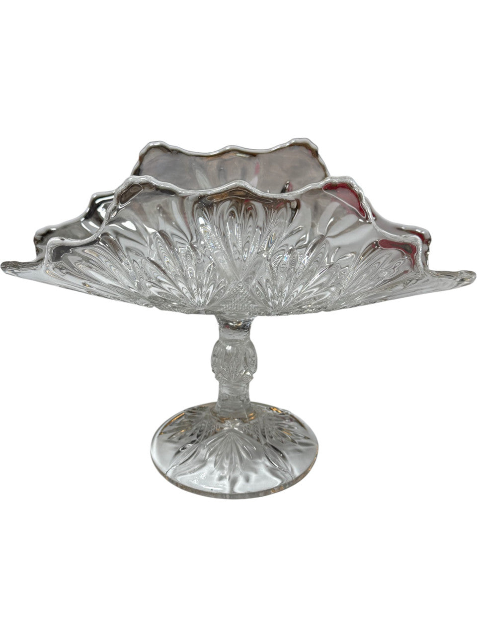 Antique Bryce Brothers Fine Cut & Fan Banana Boat Compote  Pressed Glass Footed Pedestal Dish c.1890s EAPG