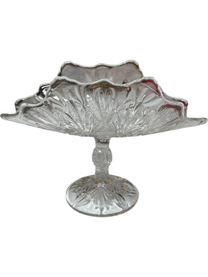 Antique Bryce Brothers Fine Cut & Fan Banana Boat Compote  Pressed Glass Footed Pedestal Dish c.1890s EAPG
