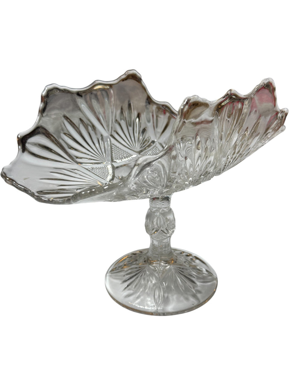 Antique Bryce Brothers Fine Cut & Fan Banana Boat Compote  Pressed Glass Footed Pedestal Dish c.1890s EAPG