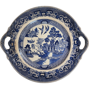 Antique Buffalo Pottery Blue Willow Handled Torte Plate