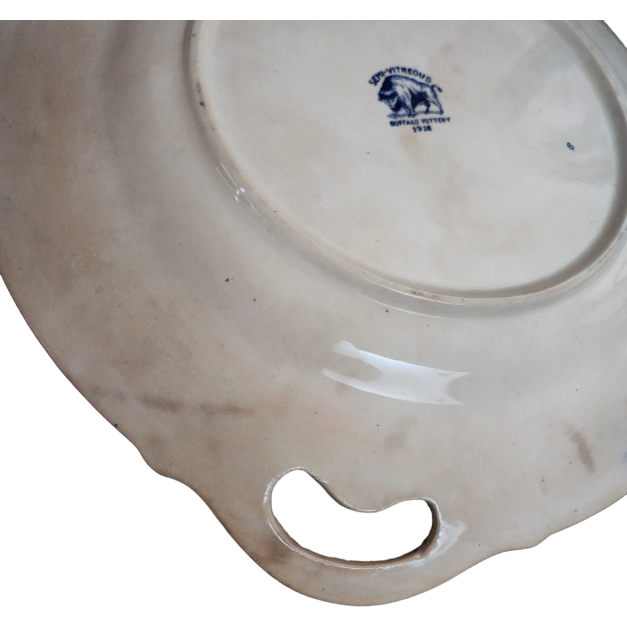 Antique Buffalo Pottery Blue Willow Handled Torte Plate
